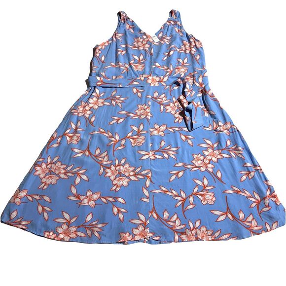 Talbots Dress Size 16 WP Petite Sleeveless Tie Belt Blue Floral Hibiscus NWT - Picture 1 of 11